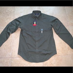 Black and grey striped button down dress shirt